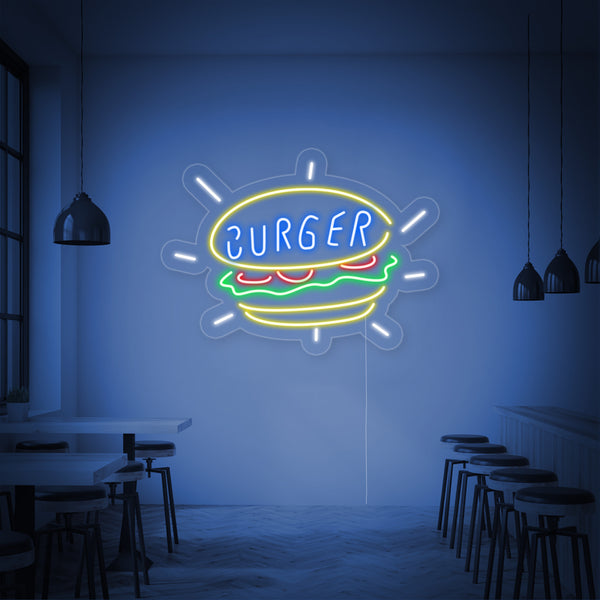 Burger Food Shop Open Neon Sign
