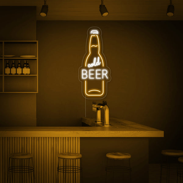 Cold Beer Bottle Bar Neon Sign