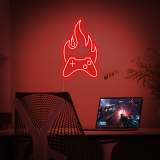 Gamepad On Fire Neon Sign