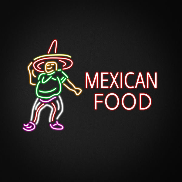 Mexican Food Man Logo Neon Sign