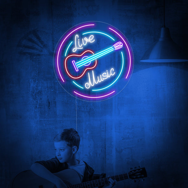 Live Music Guitar Neon Sign
